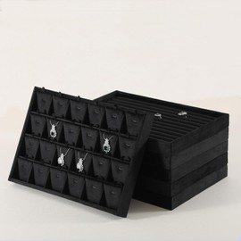 Yinbeini Stackable Jewelry Trays, Velvet Earring Box,Premium Necklace Box,Luxury Jewelry Display Case,Black Pendant Trays