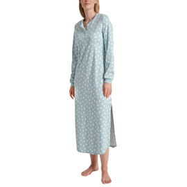 CALIDA Midnight Love Women's Long Sleeve Nightdress, Length 130 cm, 100% Thick Cotton, Sterling Blue