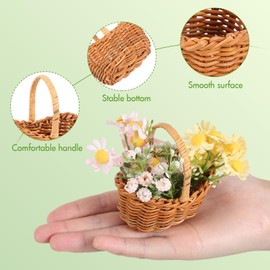 TEHAUX 2Pcs Mini Woven Flower Baskets, Handheld Rattan Storage Baskets with Handles, Tiny Decorative Baskets, Brown
