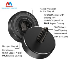 Magnetpro 12 Neodymium Magnets, 25 LB Force, Size 0.79"*0.28", Steel Capsule, Black Pot Magnets with Black Counterparts and Screws