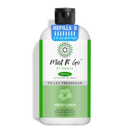 Mist N' Go by OMAZE Bathroom Odor Spray for Toilet Spray Refill Bottle - Multitasking Toilet Spray - Bathroom Spray Odor Eliminator for Strong Odors | Fresh Linen, 16oz (1 Pack)
