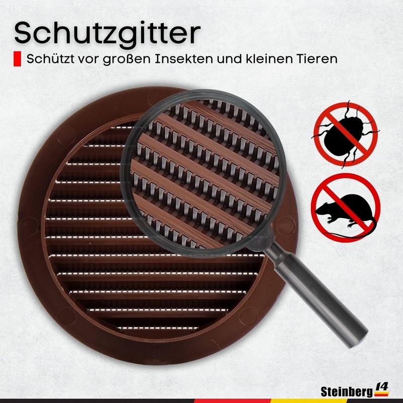 Steinberg14 Braun Ventilation Grille 125 mm - Plastic Exhaust Grille