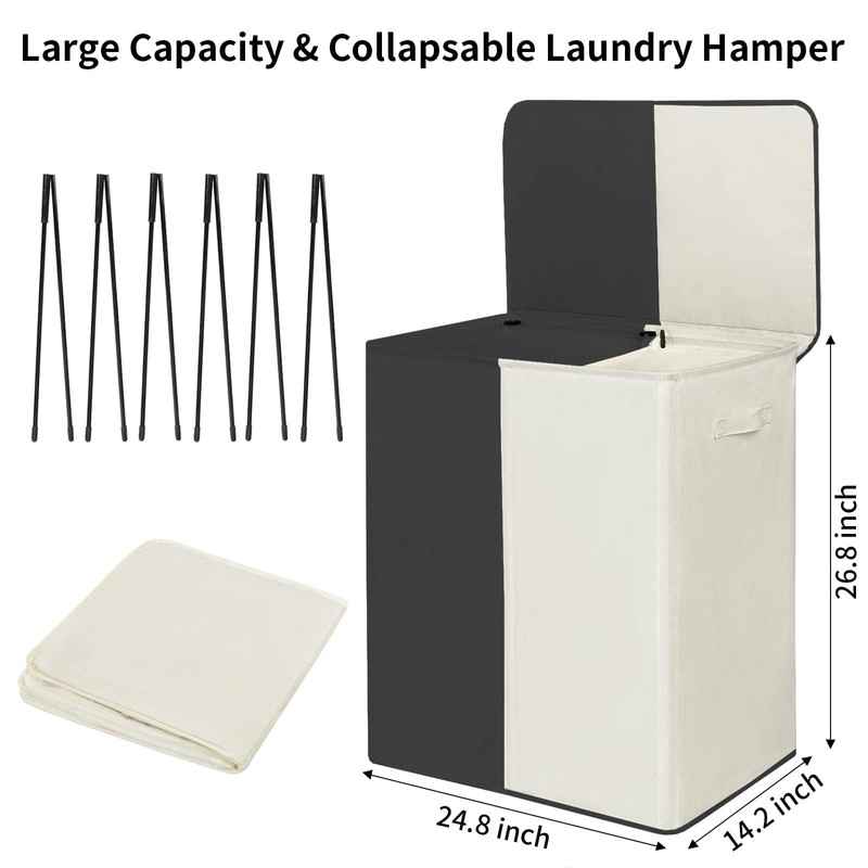 WOWLIVE Double Laundry Baseket with Lid and Removable Laundry Bags,154L