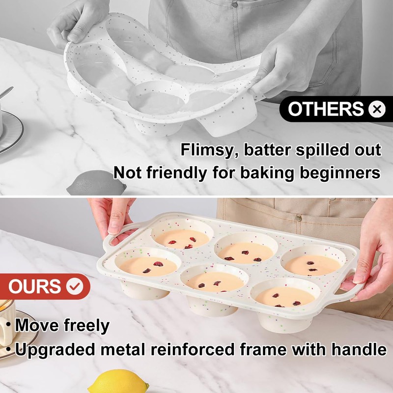 CAKETIME Large Muffin Pan, Metal Reinforced Frame 3.5 Inch Jumbo