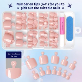 Bellelfin 144pc Dark Nude Press on Toenails for Women, Dark Nude Toe Nail Press ons Short Square Toe Press on Nails Fake Toe Nails Tips False Toenail Press ons with Nail Glue and Adhesive Tabs