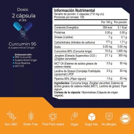 CURCUMINA 95 + SUPERCRITICAL GINGER 200 capsulas (1420mg por porcion), Curcuma y Jengibre con Piperina y MCT Oil, by Eternal Nutrition