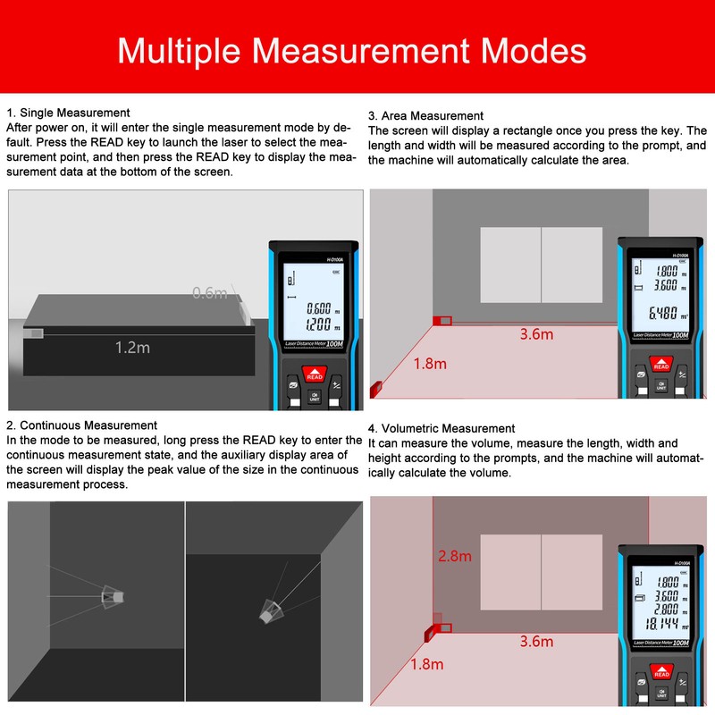Laser Distance Meter High Accuracy Handheld Red Light Distance Detection