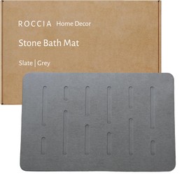 ROCCIA Home Decor Stone Bath Mat | Diatomaceous Earth Non-Slip Stone Shower Mat | Instantly Removes Water | Easy to Clean | Luxury Stone Bath Mat | 23.6" x 15.3" (Slate Grey)