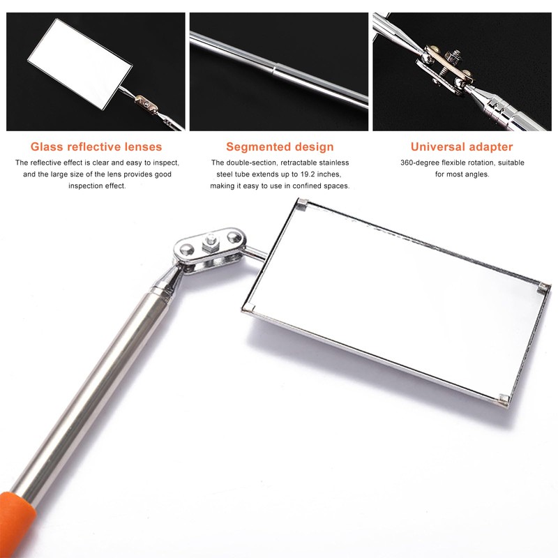 Sun Walker 2 PCS Telescoping Inspection Mirror, 360-Degree Rotatable Rectangular