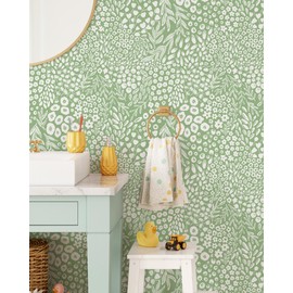 Coloritto Green Branches Floral Wallpaper | Removable Self Adhesive Botanical Wallpaper | Herbs Peel and Stick Wallpaper (1 roll 24" W x 108" H)