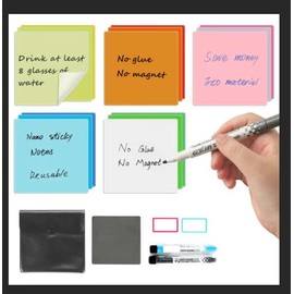 HOHI LINE Dry Erase Reusable Colorful Square 4x4 Self-Stick Notes Pads Sticky Post it Notes Magnetic Whiteboard Markers with Erasers (4"x4", Colorful 15pcs Note Pad)