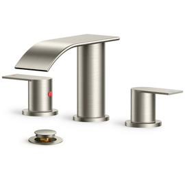 FORIOUS Brushed Nickel Bathroom Faucets, Waterfall Bathroom Faucets 3 Hole with Metal Pop up Drain, 8 Inch Widespread Bathroom Sink Faucet Two Handle, Faucet for 6''-12'' Bathroom Sink Vanity