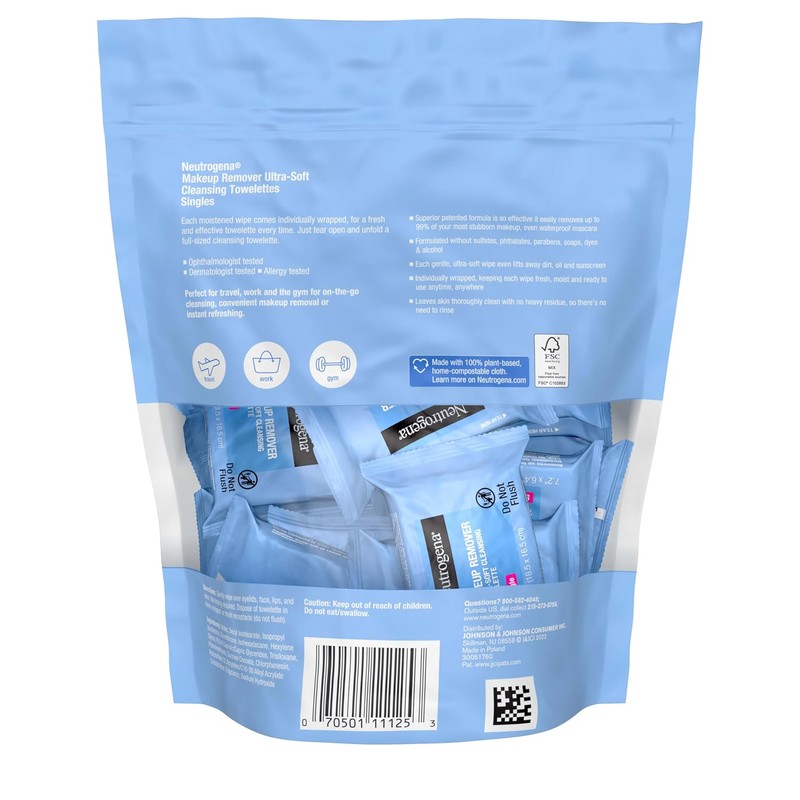 Neutrogena Makeup Remover Wipes Singles, Individually Wrapped, Daily Facial Cleanser