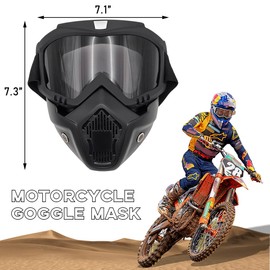 povtii Motorcycle Goggles, Windproof Dirt Bike Helmet Riding Goggles with Removable Face Mask, Motorcycle Accessories (Gray)