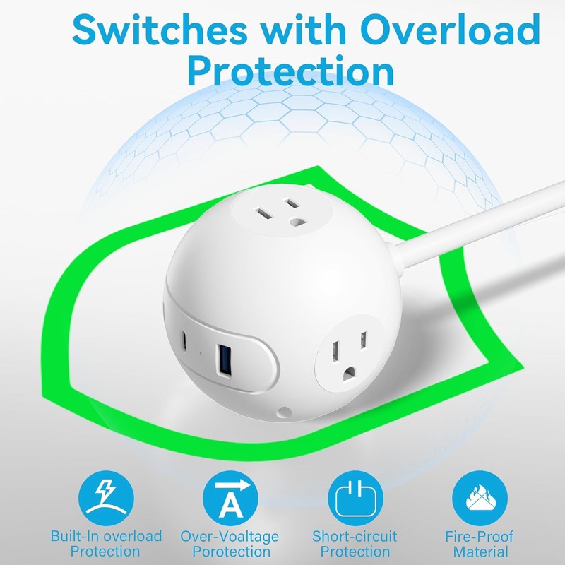 Portable Power Strip Outlet Extender,6-in-1 Charging Station,Wall Plug Extender with