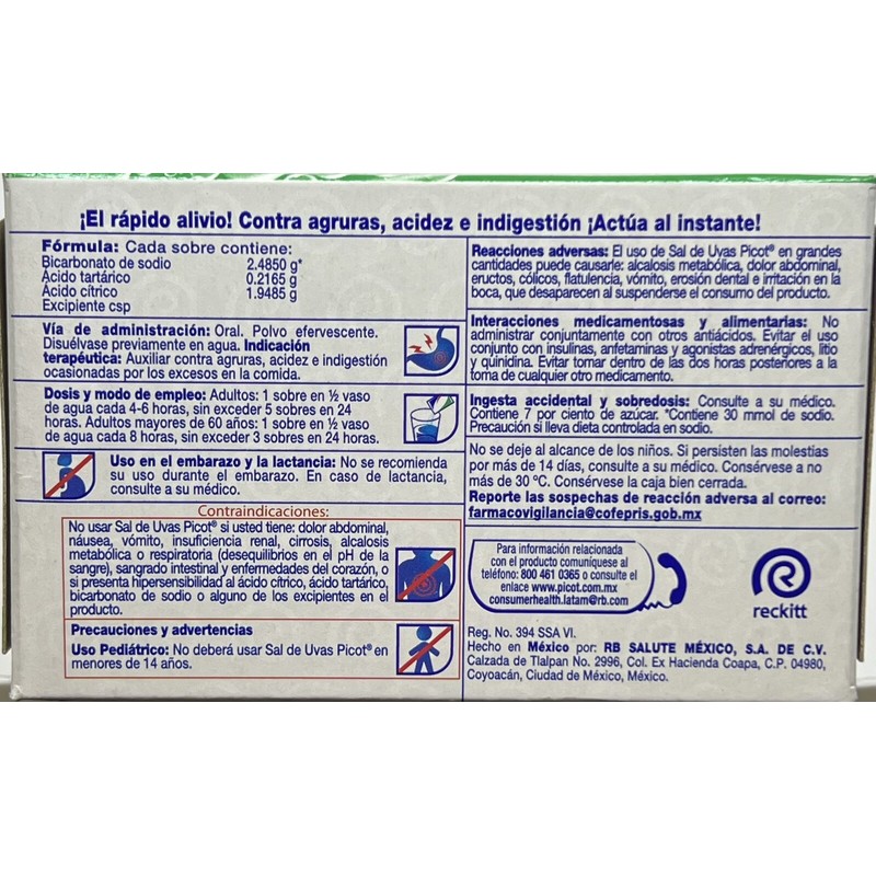 PICOT SAL DE UVAS MEXICANO (MAS EFICIENTE) CONTRA AGRURAS, ACIDEZ