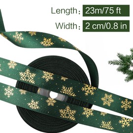 20mm 25 Yards Green Christmas Ribbon Roll Gold Snowflakes Christmas Ribbons for Christmas Crafts Gift Wrapping Xmas Present Packaging Decorations