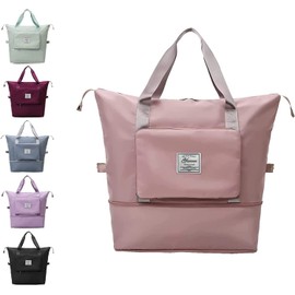 YAMEE Foldable Travel Bag with Large Capacity, Portable Travel Bags, Waterproof Sports Bag with Wet Compartment, Weekender Bag with Expandable Space, Sports Bag Oxford Fabric Travel Bag, pink