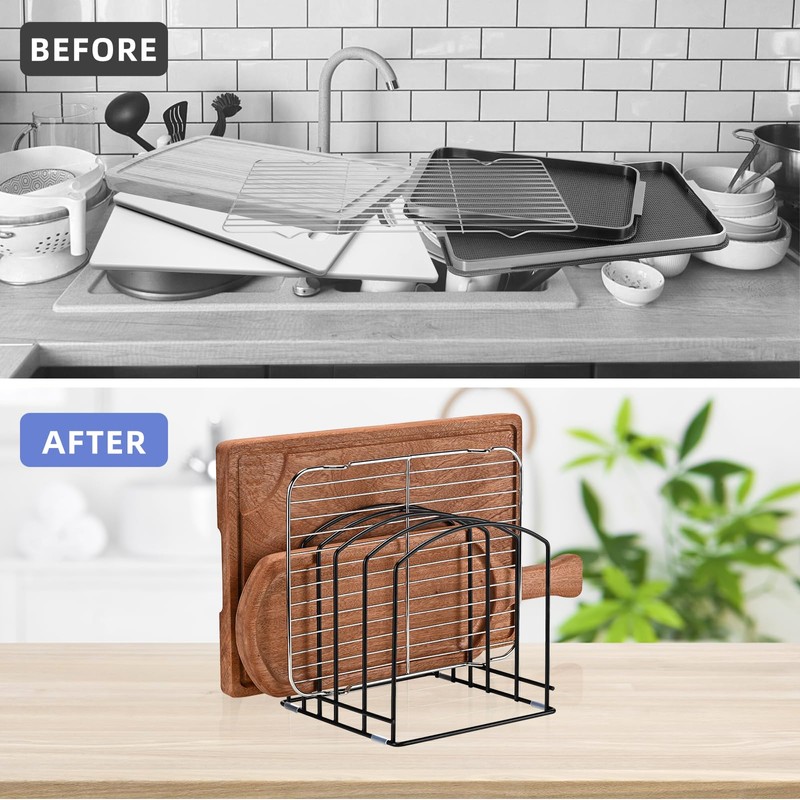 ziroland 5-Slot Cutting Board Organizer, Bakeware Organizer, and Kitchen Cabinet