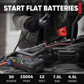 LOKITHOR *springtok* LOKITHOR JA300 Jump Starter with Air Compressor, 1500Amp 12V Portable Car Battery Booster Pack for Upto 7.0L Gas or 4.5L Diesel, 150 PSI Tire Inflator with Digital Screen, 24 Months Ultra-Long Standby - Color: JA300 1500Amp Jump Star