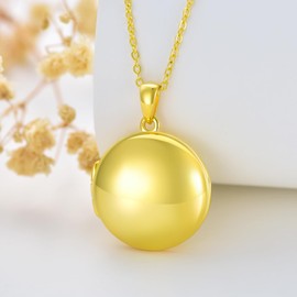 SOULMEET 18k Gold Plated Silver Minimalist Style Blank Round Locket Necklace That Holds Pictures Photos Locket Necklace (Locket only)