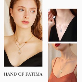 Suplight Hand of Fatima Necklace for Men and Women Hamsa Pendant in Silver/Gold/Stainless Steel Jewellery Amulet Protection, Glass, Cubic Zirconia