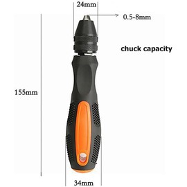 KEWAYO Pin Vise Hand Drill Bits, Precision Hand Drill Bits Rotary Tool, Adjustable Pin Punch Tool with Chuck Capacity 0.5-8mm, Suitable for Wood, Manual Work DIY, Jewelry, Plastic Model Making