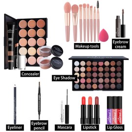 kit maquillaje profesional para mujer ,Kit Cosmético Completo Todo enUno, kit de maquillaje de viaje, Incluye Paleta de Sombras de ojos de 10 Colores,Rizador de Pestañas, Esponja, Brocha, Lápiz para Cejas etc，set de cosmética principiante (28Piezas)