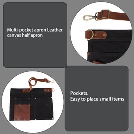 Joasaca Multi Pocket Apron for Women Real Leather Canvas Half Apron Pocket Waitress Teacher Utility Server Cosmetic Apron Black