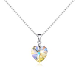 Philip Jones Sterling Silver Aurora Borealis Heart Necklace Created with Zircondia® Crystals