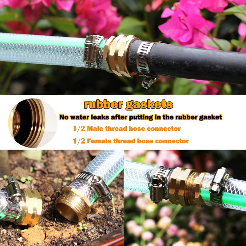 Garden Solid brass Hose Repair Connector with Clamps,Fit for Garden