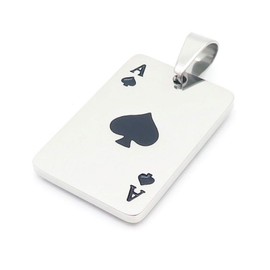 Bungsa Pendant Ace of Spades Poker Card Dog Tag Silver Stainless Steel Unisex, Stainless Steel