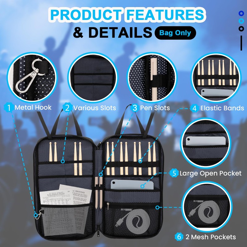 Drum Stick Bag with Hanging Hook,Drumsticks Bags with Adjustable Shoulder