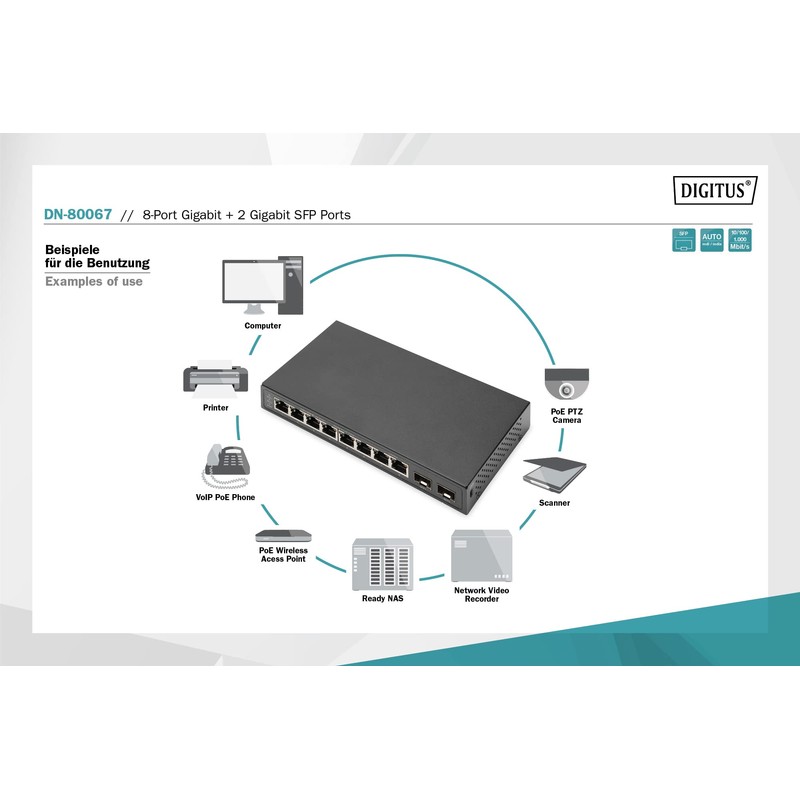 DIGITUS Network Switch - 10-Port - Gigabit Ethernet - Unmanaged