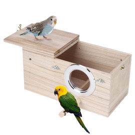 Budgie Nesting Box, Wood Bird Nest Breeding Box Bird Cage House with Perch for Lovebirds, Finches, Parrots, Canaries 11.4x5.8x5.8inch