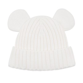 WATAME Baby Hats Cute Bear Ears Toddler Beanie Cotton Lined Newborn Beanie Girls Boys Warm Knitted Winter Hat (CA/US, Alpha, Large, White)