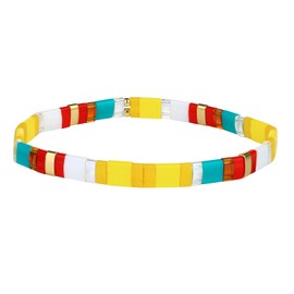 KELITCH Colourful Miyuki Beads Stretch Bracelets Fashion Tila Beach Bracelets Women's Stackable Bangle for Women, Crystal, No-Gem-Tye