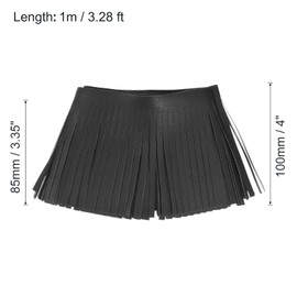 sourcing map 1 Yard 4 Inch PU Faux Leather Fringe Trim Double Side Leather Sewing Tassel Fringe for DIY Sewing Dress Crafts Skirt Decoration, Black