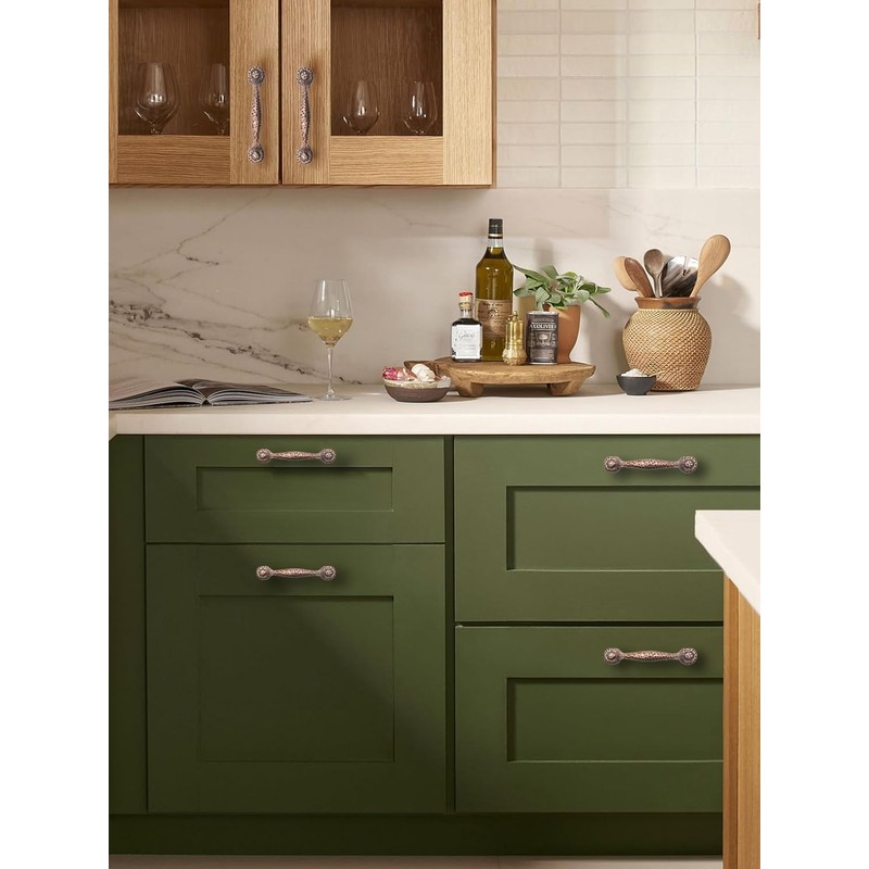 CABDM 10 Pack Rustic Pulls,Antique Copper Cabinet Pulls Hammered Cabinet