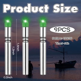 Wovnet 9 Pcs Fishing LED Bobber Light Replacement for Lures Fishing Glow Sticks Night Fish Light up Bobbers Floats and Rod Tips(Green Color)