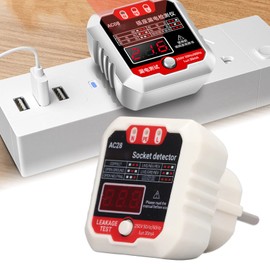 Fydun Socket Tester, LCD Digital Display, Socket Tester, Phase Detector, Ground Wire, Polarity, Electrical Leakage, Socket Tester (EU 220V)