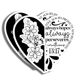 Heart Shape Bible Verse Magnets - 1 Corinthians 13:7 Love Always Hopes and Perseveres - Inspirational Decorative Magnets- 2 Pack - Made in USA - PLDFMAG3587