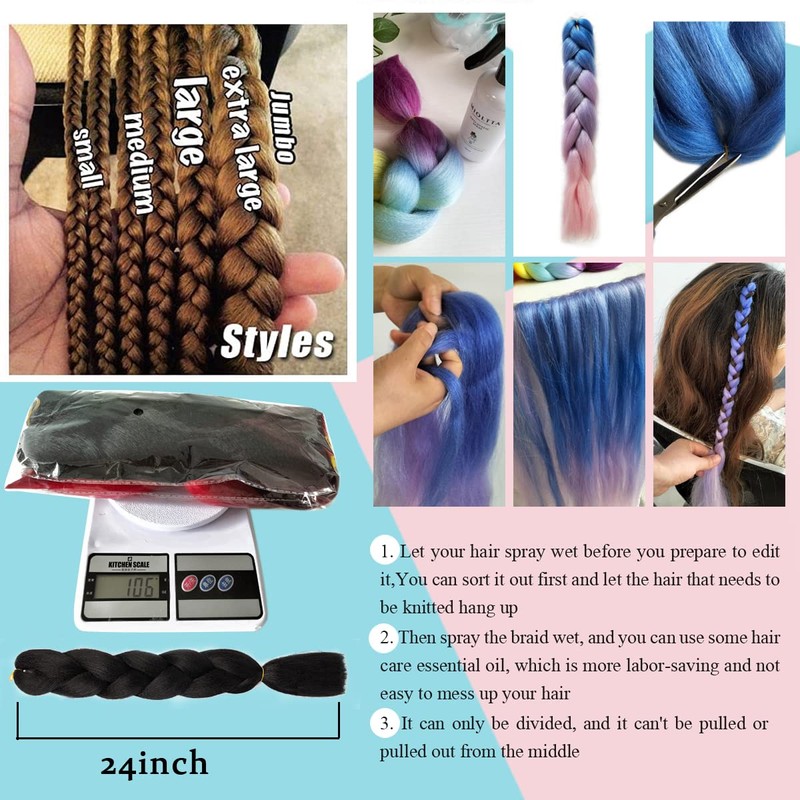 MAYSA Rainbow Braiding Hair Extensions 24inch Color Braiding Hair 3Packs