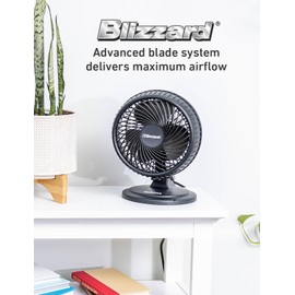 HOLMES BLIZZARD 7" Table Fan, 2 Speeds, 3 Blades, 85° Oscillation, 20° Adjustable Head, Home, Bedroom and Office, Charcoal Matte