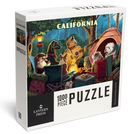 Lantern Press 1000 Piece Jigsaw Puzzle, California, Painterly, Pack Life, Dogs Around Campfire