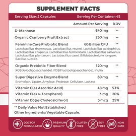 ZEBORA Urinary Tract Health for Women - Vaginal Probiotics for Women Digestive Health and pH Balance - D Mannose Supplements with Cranberry to Cleanse Urinary Tract & Bladder - 90 Capsules