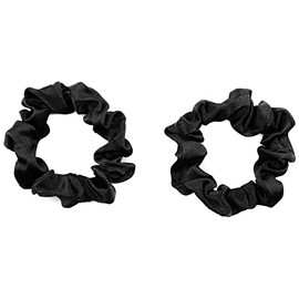 Mytoptrendz® 2 pcs Plain Colour Small Scrunchies Skinny Silky Satin Traceless Ponytail Holder Hair Ties for Women Girls Kids Thin Fine (Black)
