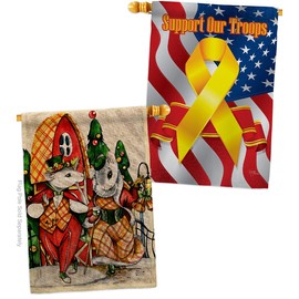Holiday Mouses Burlap House Flag - Pack Winter Christmas Santa Marry Xmas Present Reindeer Season Wintertime Snow Support Our Troops - Banner Small Garden Yard Gift Double-Sided 28 X 40