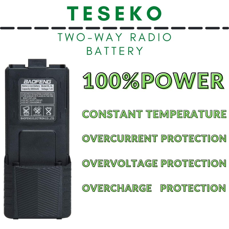 Teseko 5-Pack UV-5R BL-5L 3800mAh Extended Battery for BaoFeng UV-5R