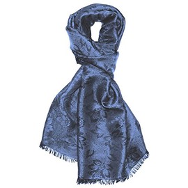Lorenzo Cana 8915911 Men's Luxury Scarf Elegant Woven Damask Weave Floral Paisley Pattern Viscose with Silk Blue 55 cm x 190 cm, blue